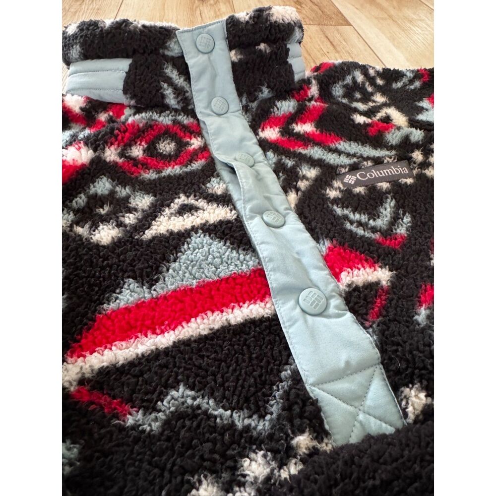 Columbia S Big Timber Peak Half Snap Cozy Cabincore Sherpa Fleece Black Red Blue - Picture 3 of 14